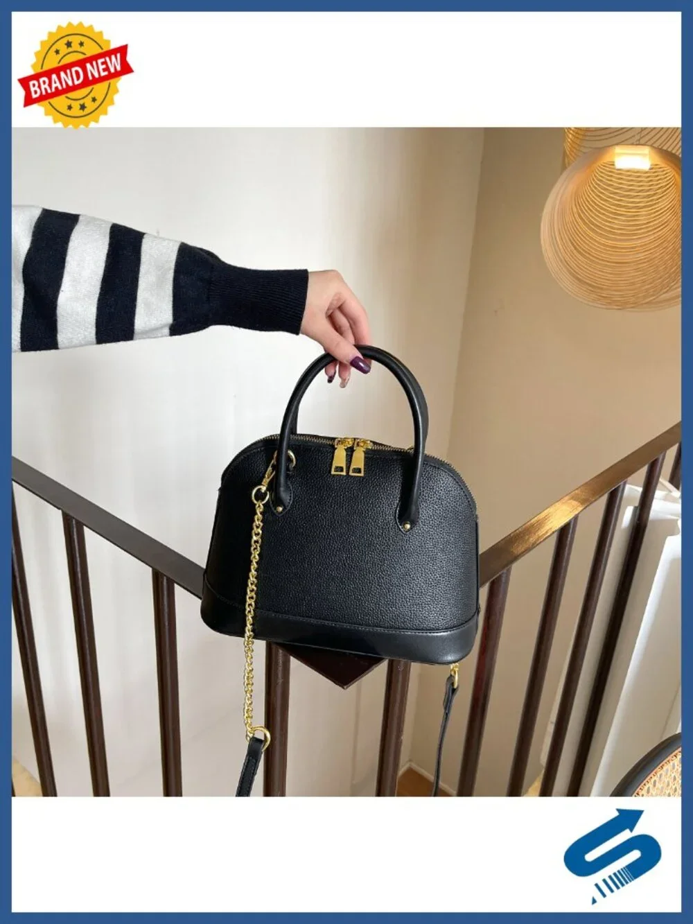 Vegan Leather Dome Satchel with Detachable Crossbody Strap